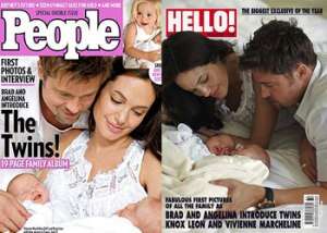 明星父母：安吉丽娜·朱莉 (Angelina Jolie) 和布拉德·皮特 (Brad Pitt)。据报道，上述两张照片的总售价分别为1100万美元和1500万美元。